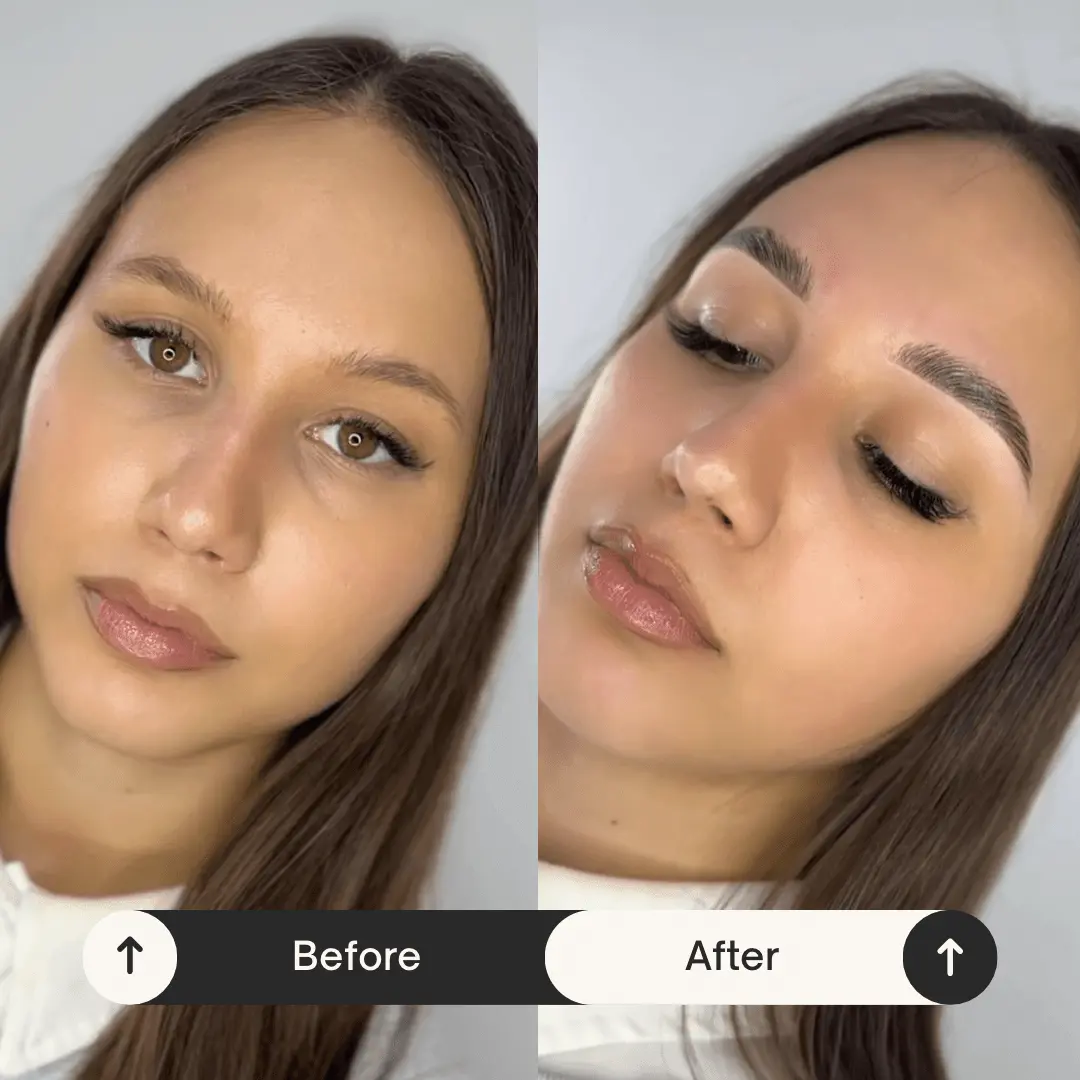 Professional eyebrow shaping and plucking before and after result Chisinau Marcela Cenusa
